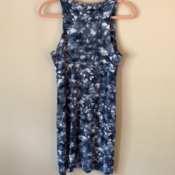 Athleta Santorini Rip Tide Sleeveless Fit & Flare Mini Dress Blue White Tie Dye - Picture 7 of 8